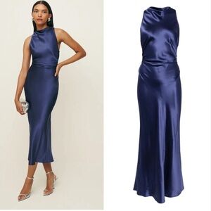 Reformation Cassette silk dress blue iris NWT